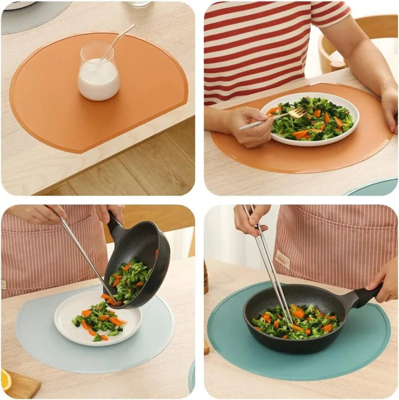 1/4/6Pcs Round Silicone Placemats for Dinner Table Non-Slip Heat Resistant Tableware Pads Mats for Kitchen Dining Patio 식탁매트
