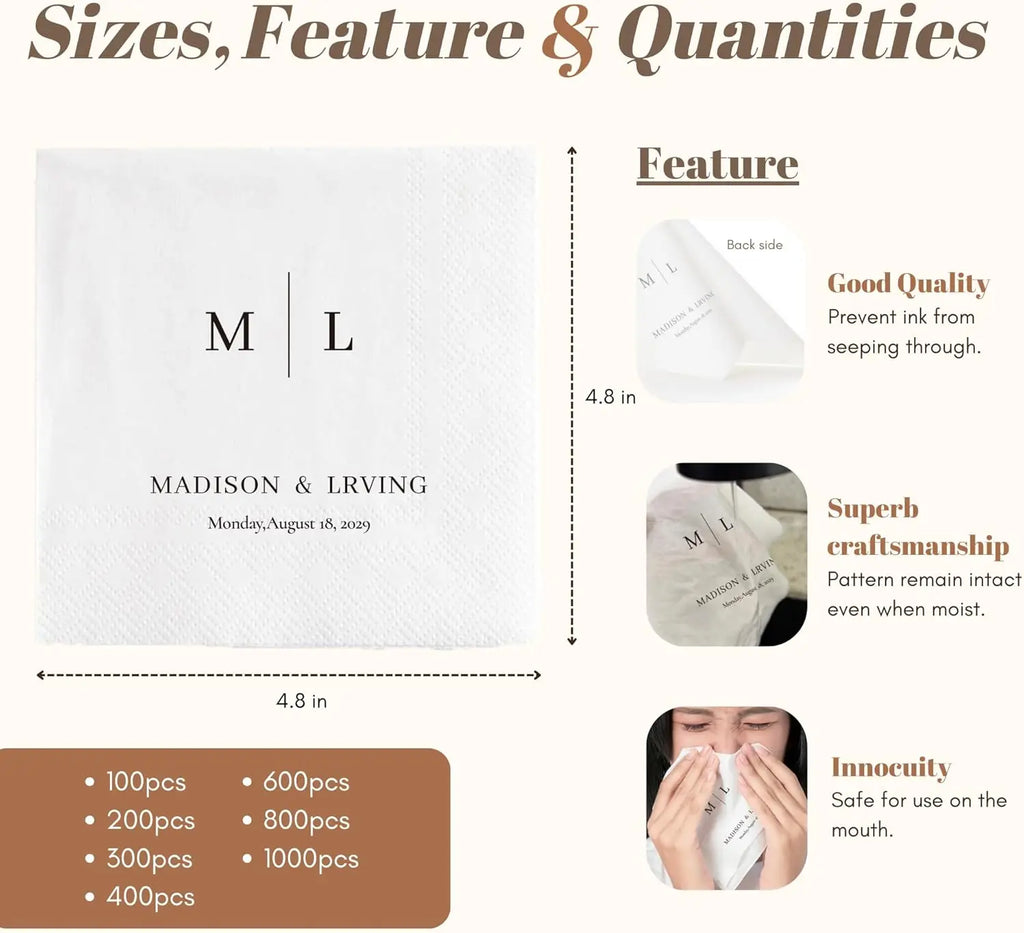 Personalized Paper Napkins for Wedding Custom Napkins of Your Text 50-500pcs Disposable Napkins for Cocktail Party Hen Party