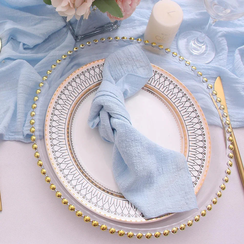 10pcs Cotton Cloth Napkins Gauze Fabric Blue 30x30cm for Wedding Party Birthday Tea Towel Table Baby Shower Christmas Napkins