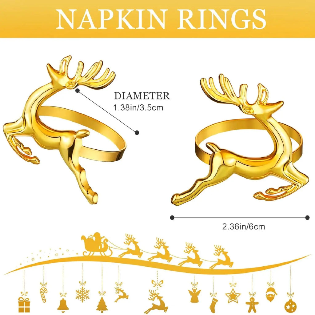 Deer Napkin Rings Silver Christmas Antler Reindeer Buckle for Cloth Napkins Holiday Dinners PartiesTable Decoration Accessories