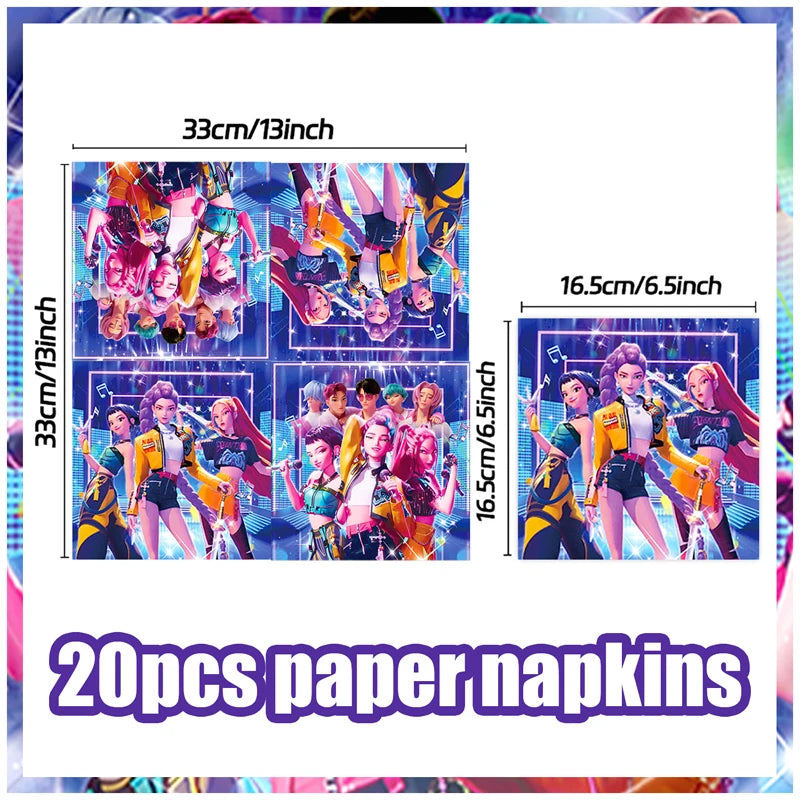 Kpop Demon Hunters Birthday Decorations Saja Boys Purple Napkins Plates Tableware Kpop Demon Hunter Birthday Party Favors Supply