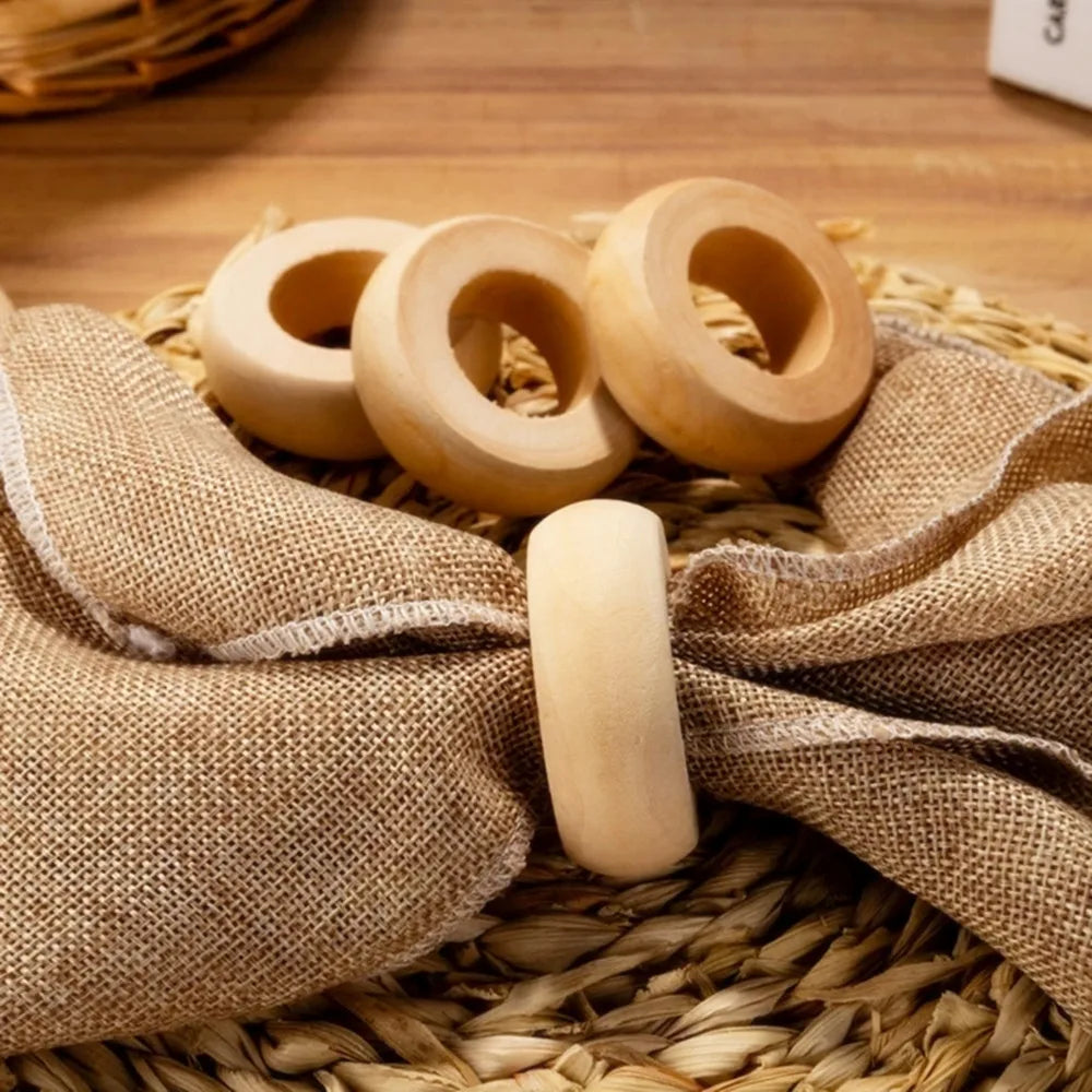 Natural Wooden Serviette Holders Napkin Rings Set Round Serviette Rings Bulk for Party Decoration Dining Table Family 10 Pcs