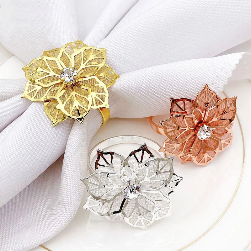 6pcs Metal Rings Napkin Holder Dinner Petals Dining Napkin Rings Anniversary Wedding Party Accessories Dinner Table Decoration
