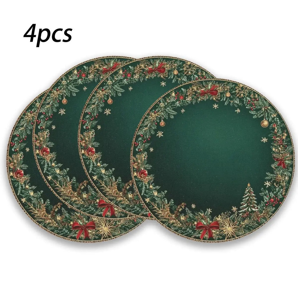 VIKAMA 4-Piece Christmas Pinecone Red Berry Placemats Holiday Table Decor Accessories Family Gathering Party Decor