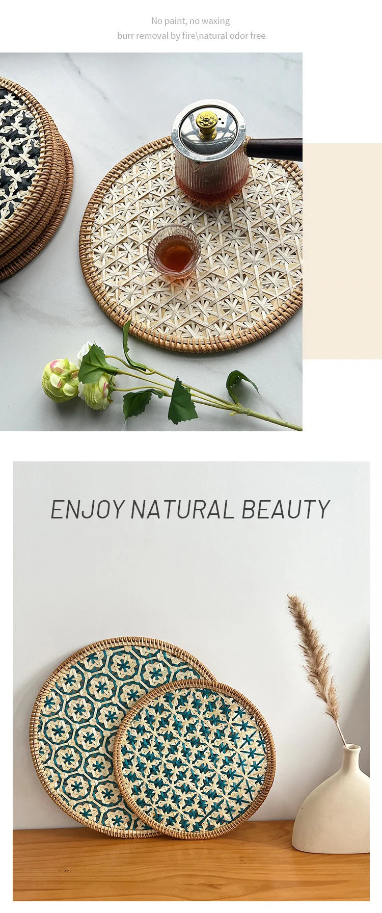 HeMu Bamboo handmade ethnic coaster pot pad placemat kitchen western restaurant insulation pad wall decoration pendant