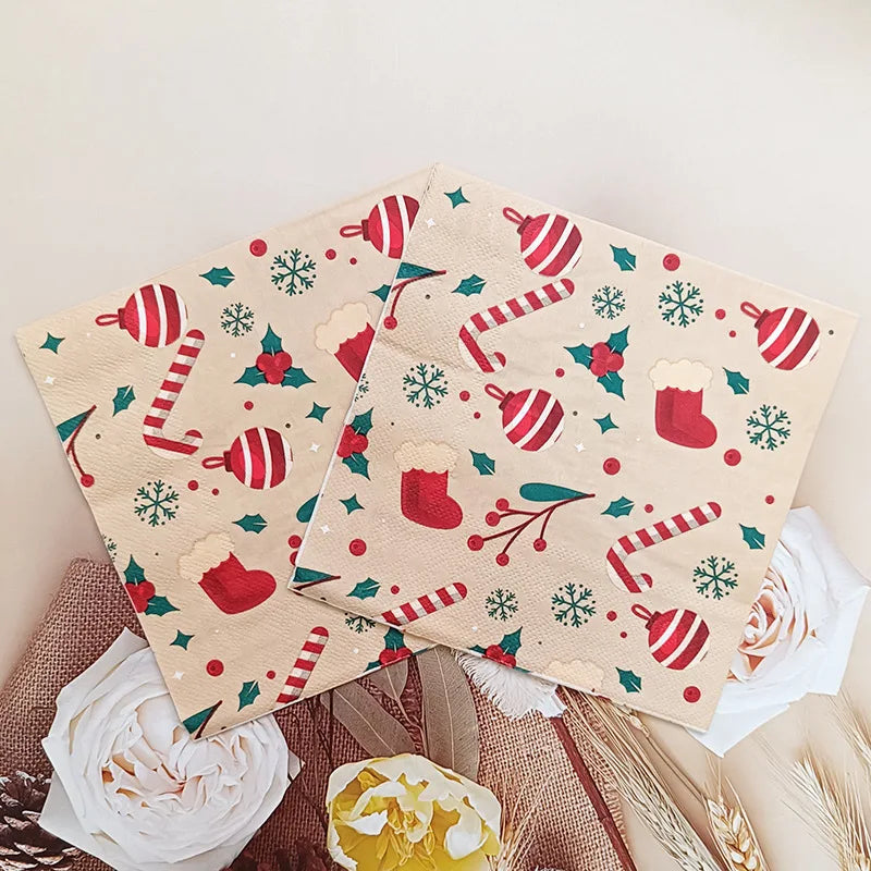 20pcs/40pcs 33cm 2-Ply Christmas Elements Printed Napkins Christmas Series Party Disposable Paper Placemats