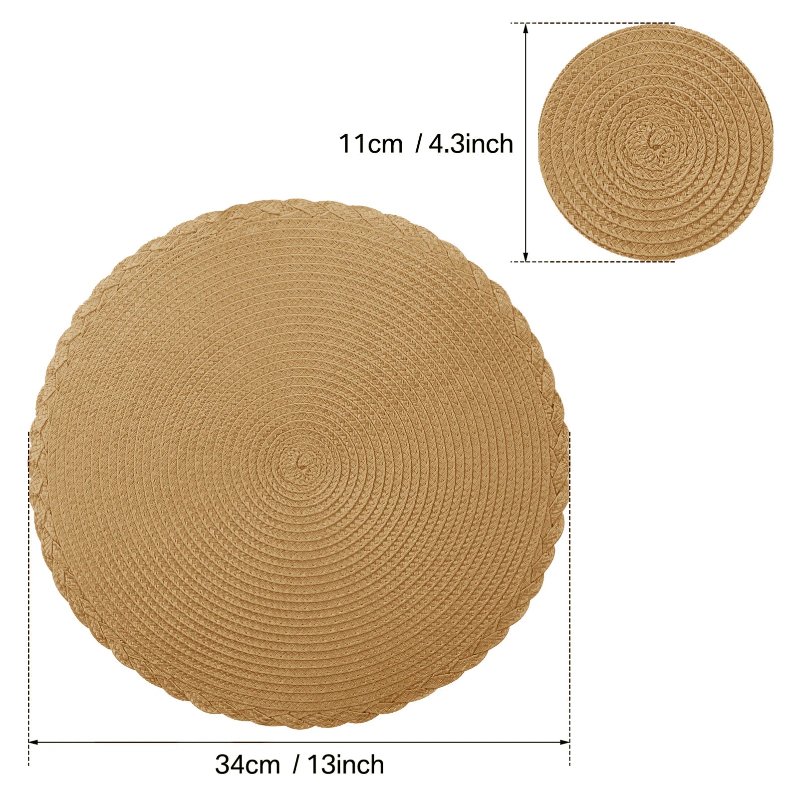 Set of 6 Round Braided Placemats 34CM Table Mats for Dining Tables Christmas Halloween Woven Washable Non-Slip Place mats