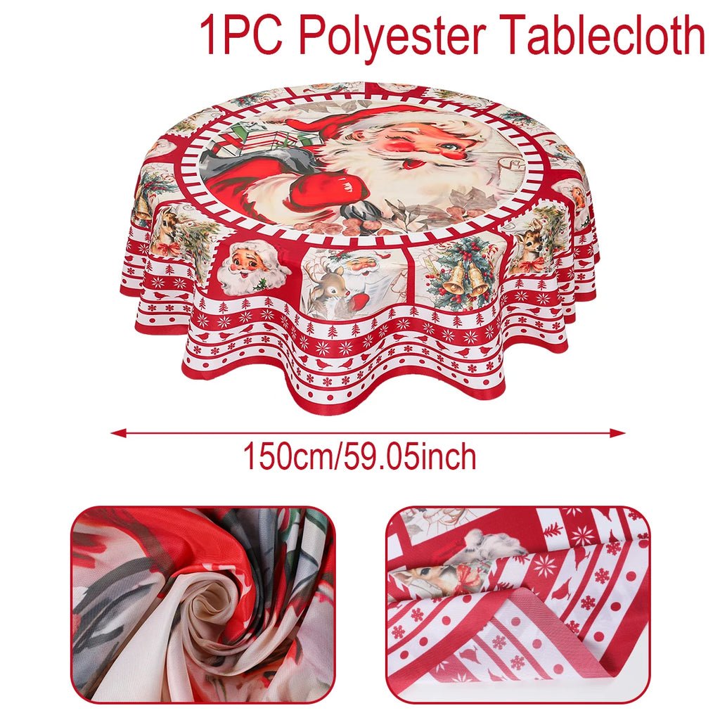 Christmas Polyester Round Tablecloth 2025 Merry Christmas Decoration For Home Xmas Gift Navidad New Year 2026 Dining Table Cover