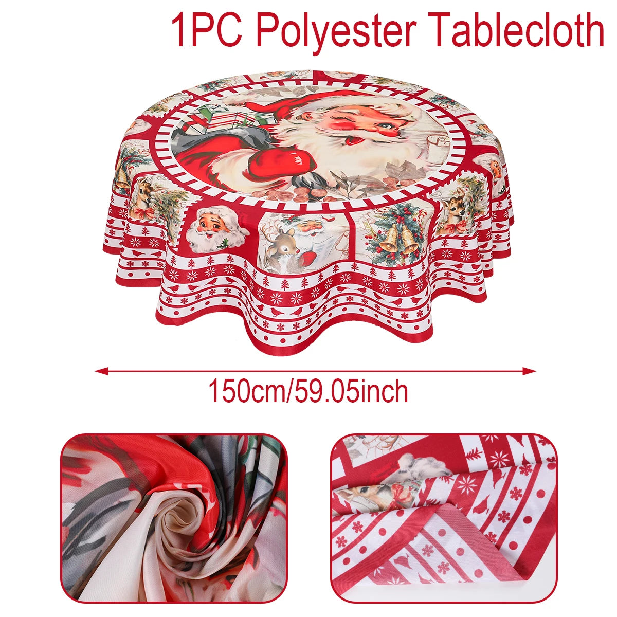 Christmas Polyester Round Tablecloth 2025 Merry Christmas Decoration For Home Xmas Gift Navidad New Year 2026 Dining Table Cover
