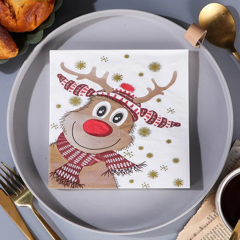 20Pcs/pack 33x33cm Christmas Series Printed Paper Disposable Table Dinner Napkin Tissues Xmas Party Decoration