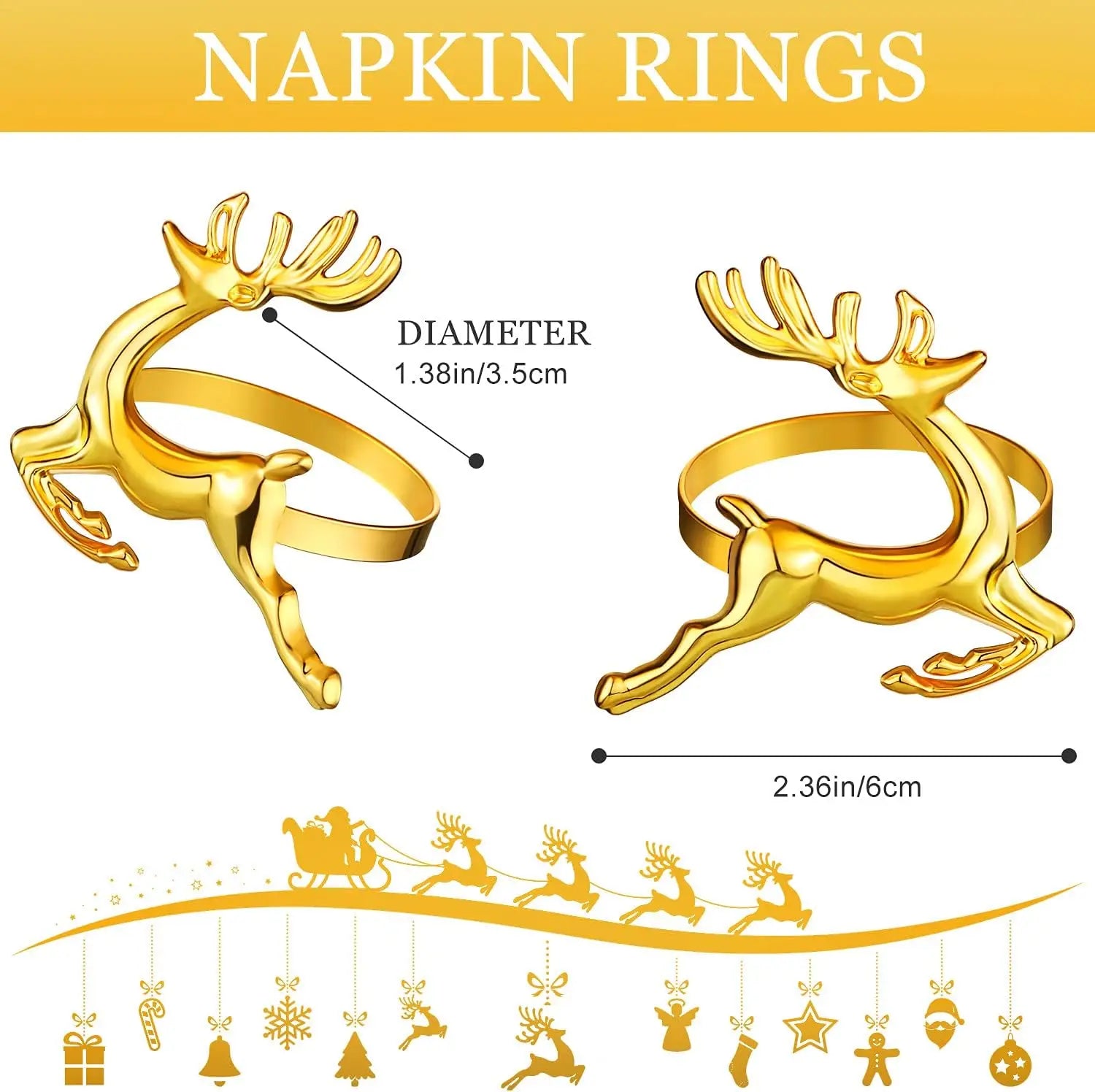 Deer Napkin Rings Silver Christmas Antler Reindeer Buckle for Cloth Napkins Holiday Dinners PartiesTable Decoration Accessories