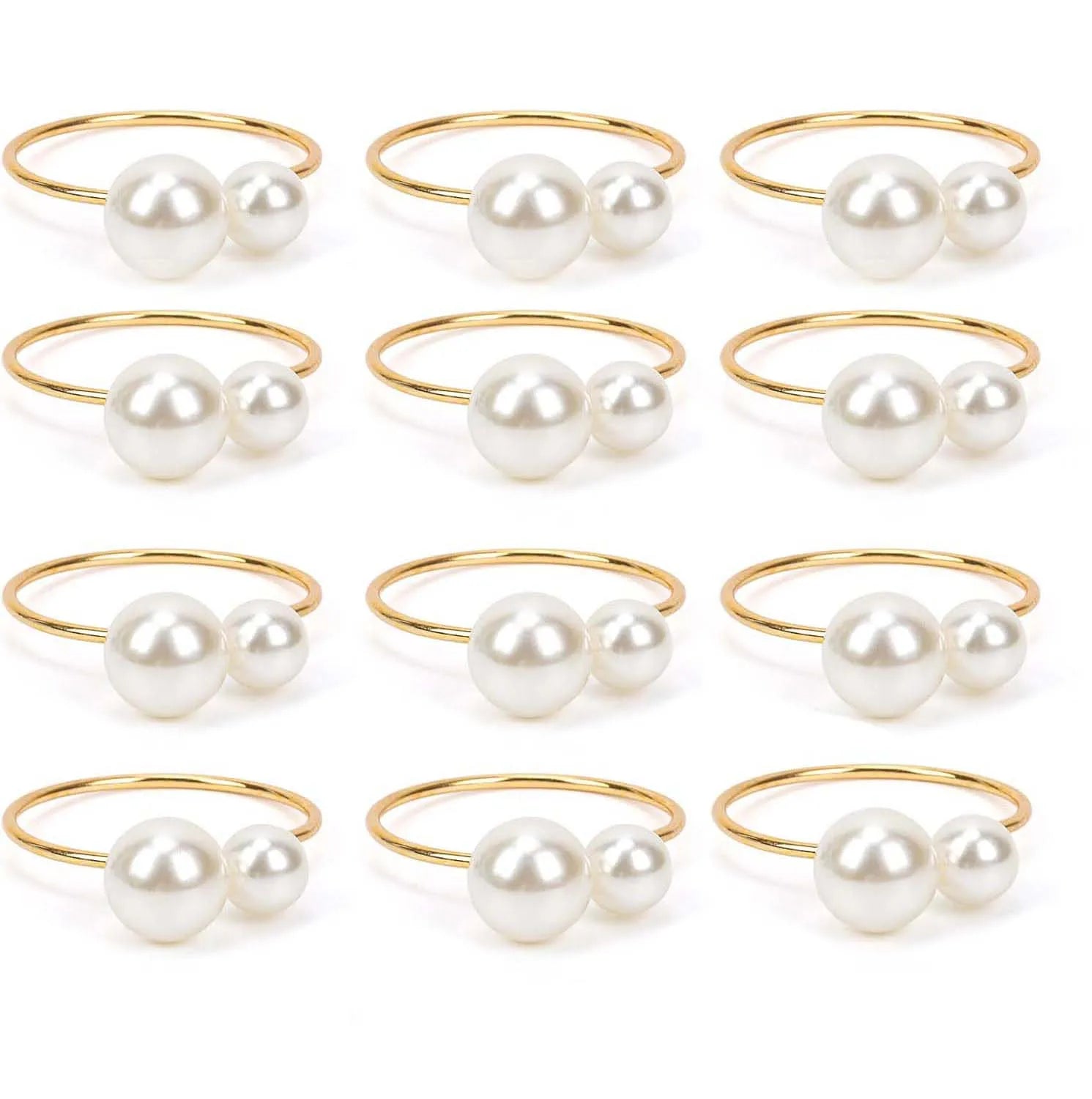 12PCS Pearl Napkin Rings Set Gold Napkin Ring Holders Serviette Ring Buckle for Wedding Birthday Banquet Party Table Supplies