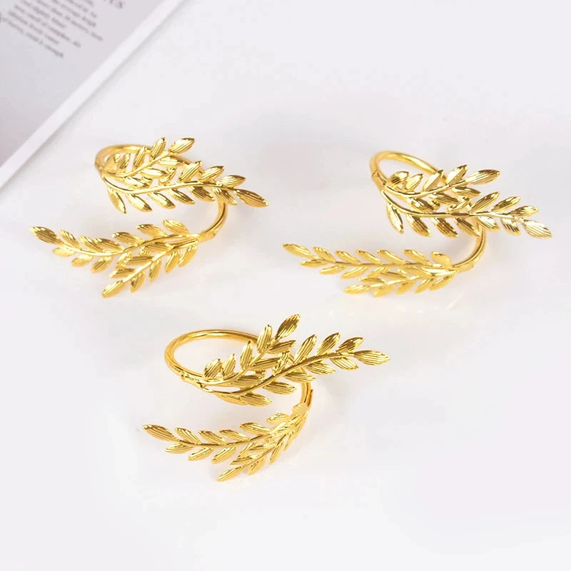 Gold Leaf Napkin Ring Buckles for Wedding Birthday Party Dinnig Table Decoration Christmas Thanksgiving Napkin Holder 1/6/12p