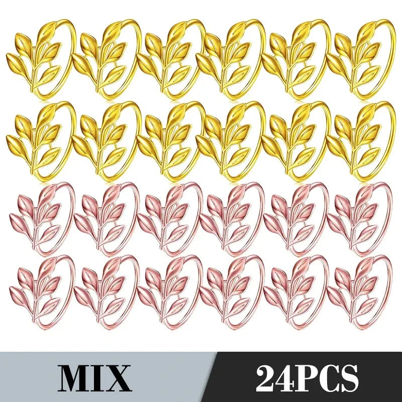 36PCS Vintage Style Leaf Napkin Ring Elegant Tricolor Leaf Napkin Buckle Birthday Wedding Party Banquet Table Decoration