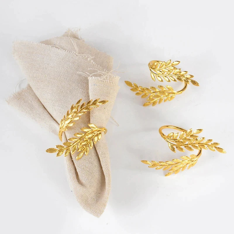 Gold Leaf Napkin Ring Buckles for Wedding Birthday Party Dinnig Table Decoration Christmas Thanksgiving Napkin Holder 1/6/12p