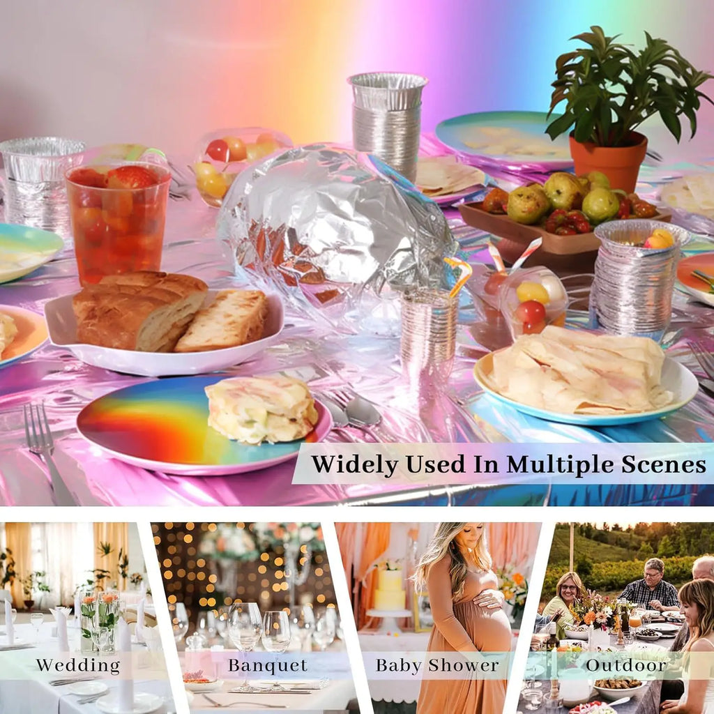 Tablecloth For Table Nappe De Table Tablecloth Birthday Holographic Shiny Iridescent Laser Disposable Covers Party Decorations