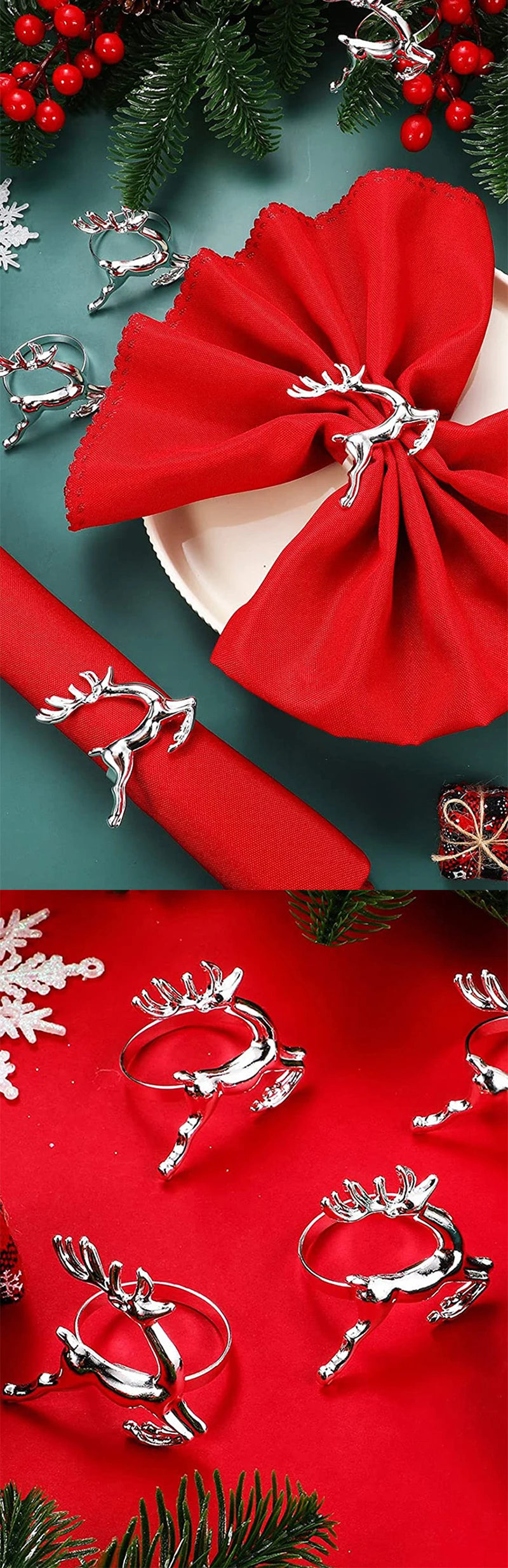 Gold Christmas Elk Napkin Rings Dining Table Ornament Napkin Buckles for Wedding Thanksgiving Easter Christmas