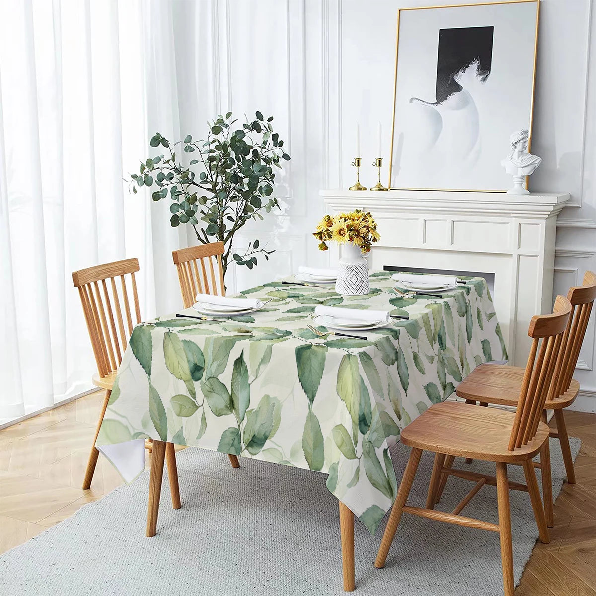 Floral Leaves Palm Leaves Printing Rectangular Waterproof Tablecloths for Table Party Decoration Dining TablesCover Manteles