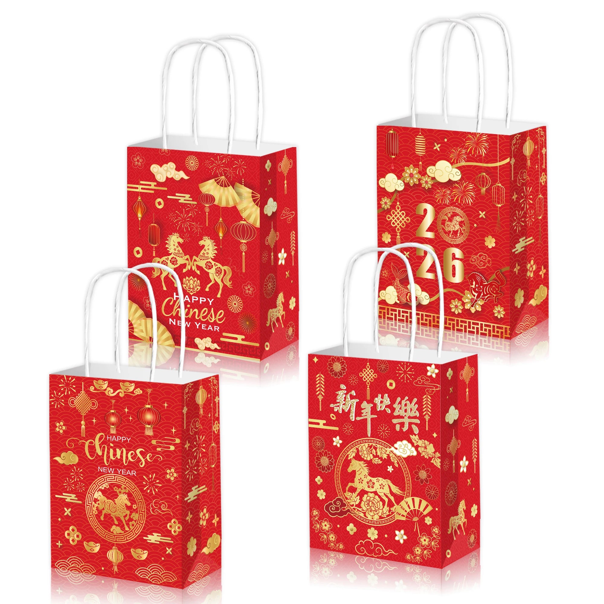 Chinese Spring Festival Banner Gifts Bags Food Tray Napkins Tablecloth Wine Bottle Stickers Happy New Year 2026 Party Decor