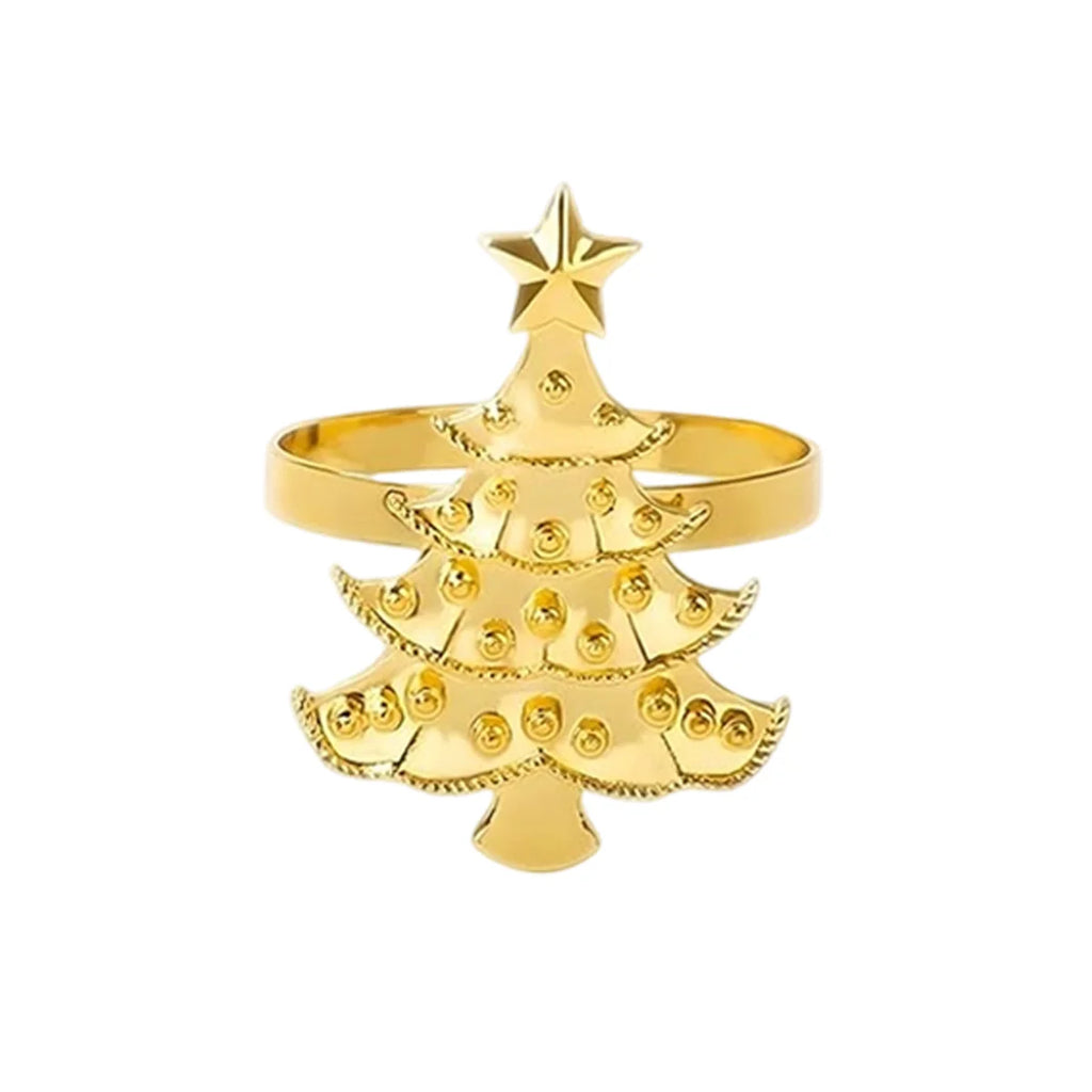 6 PCS Napkin Rings Set for Christmas Winter Wedding, Gold Christmas Hemp Rope Metal Home Table Decorations, for Kitchen Banquet