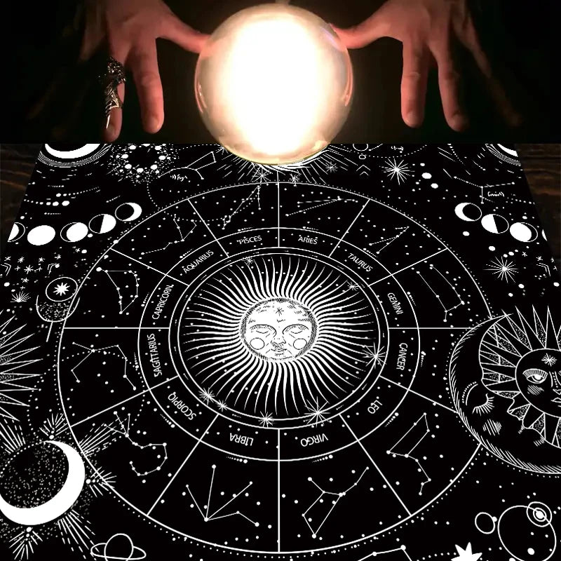 1pc Tarot card tablecloth, twelve constellations divination, starry sky altar cloth, Tarot card game decoration tablecloth
