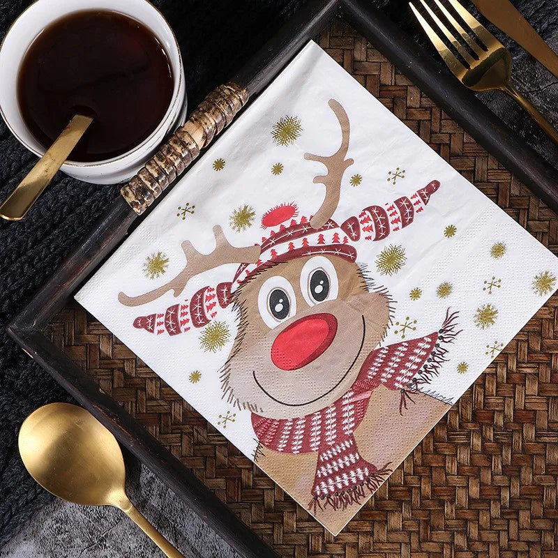 20Pcs/pack 33x33cm Christmas Series Printed Paper Disposable Table Dinner Napkin Tissues Xmas Party Decoration