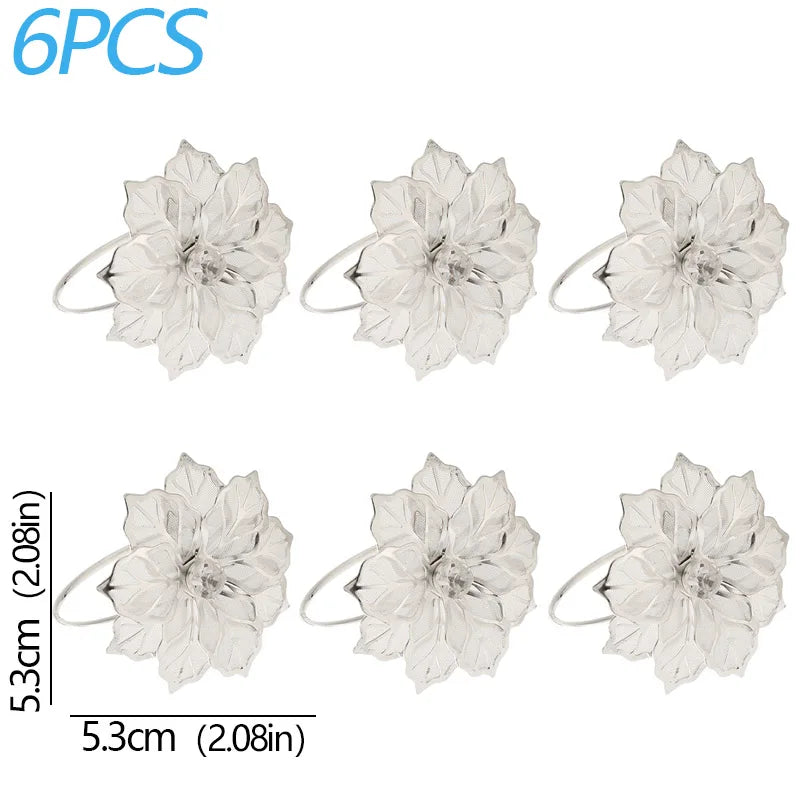 6pcs Metal Rings Napkin Holder Dinner Petals Dining Napkin Rings Anniversary Wedding Party Accessories Dinner Table Decoration