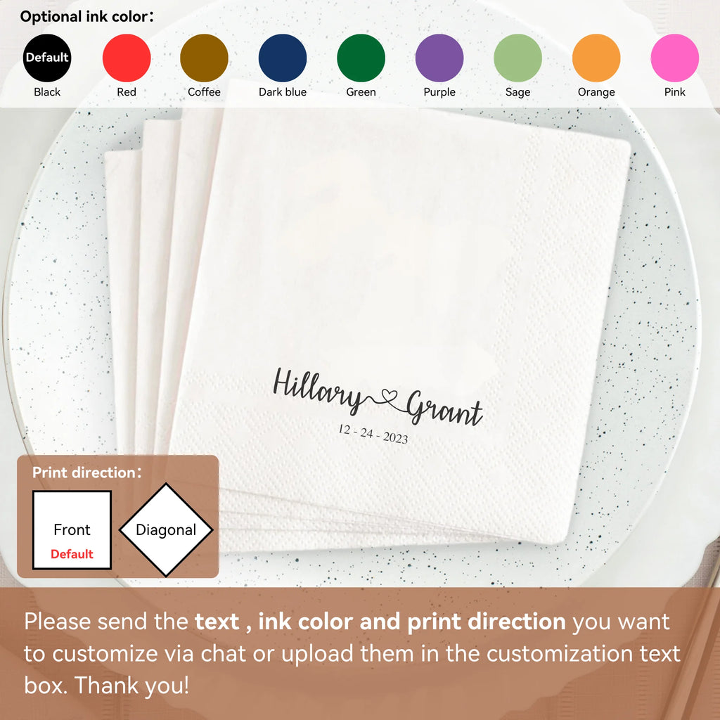 Personalized Paper Napkins for Wedding Custom Napkins of Your Text 50-500pcs Disposable Napkins for Cocktail Party Hen Party