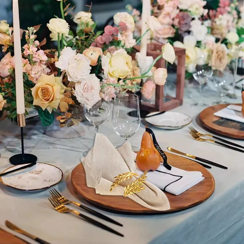 Gold Leaf Napkin Ring Buckles for Wedding Birthday Party Dinnig Table Decoration Christmas Thanksgiving Napkin Holder 1/6/12p
