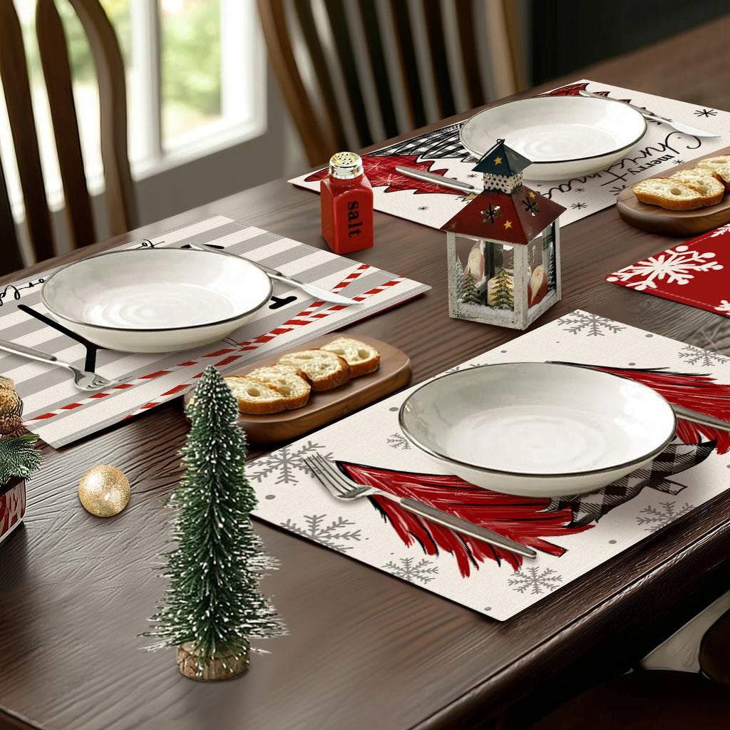 1/4/6pcs Christmas red snowflakes, Christmas tree design placemats, Christmas family party table decoration placemats,