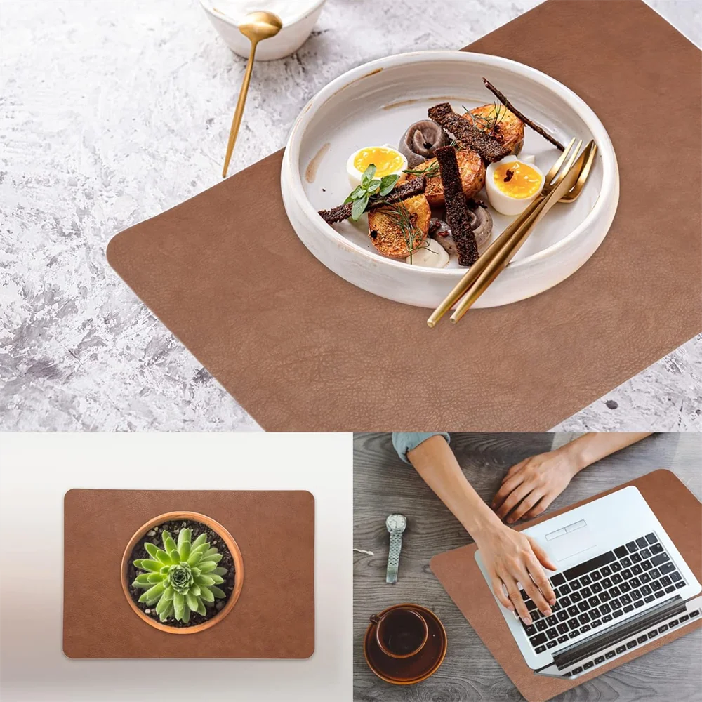 Faux Leather Placemats Set of 1/4/6pcs ,Heat Resistant Non-Slip Waterproof,Double-Sides,Kitchen Dining PU Table Place Mats