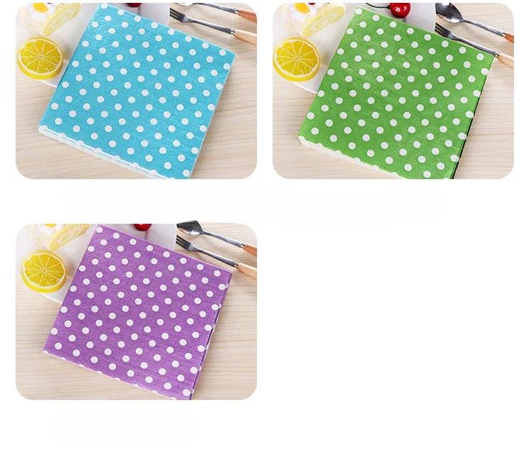 20pcs/Pac 33*33cm 2-Ply Custom Colourful Printed Napkins New Six Colour Polka Dot Folded Napkins All Party Napkins Placemats
