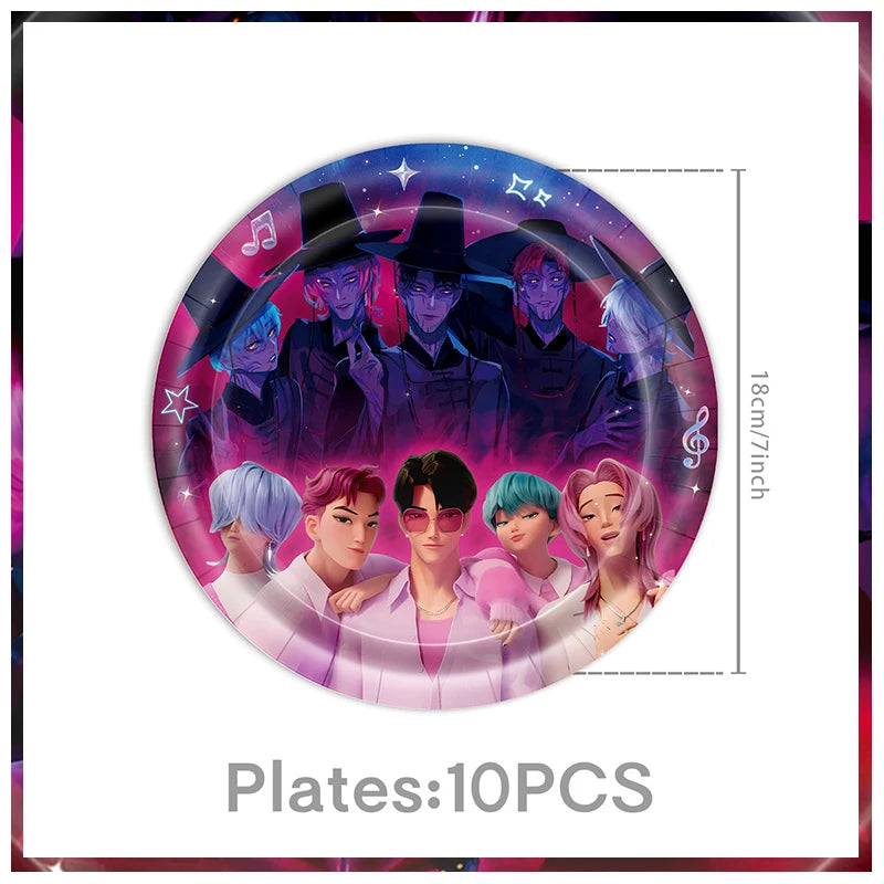 Kpop Demon Hunters Birthday Decorations Saja Boys Purple Napkins Plates Tableware Kpop Demon Hunter Birthday Party Favors Supply