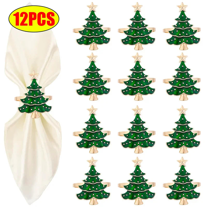 1/6Pcs Christmas Napkin Rings Xmas Tree Ornaments 2025 Christmas Home Kitchen Dinner Table Decoration New Year Party Supplies