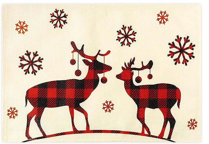 Christmas Meal Mat Christmas Decor Meal Mat Linen Printed Fabric Placemats Snowman Goblin Santa Tree Snowflake Desktop Decor