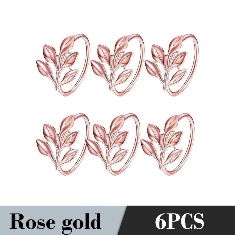 36PCS Vintage Style Leaf Napkin Ring Elegant Tricolor Leaf Napkin Buckle Birthday Wedding Party Banquet Table Decoration