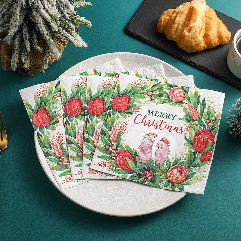 20Pcs/pack 33x33cm Christmas Series Printed Paper Disposable Table Dinner Napkin Tissues Xmas Party Decoration