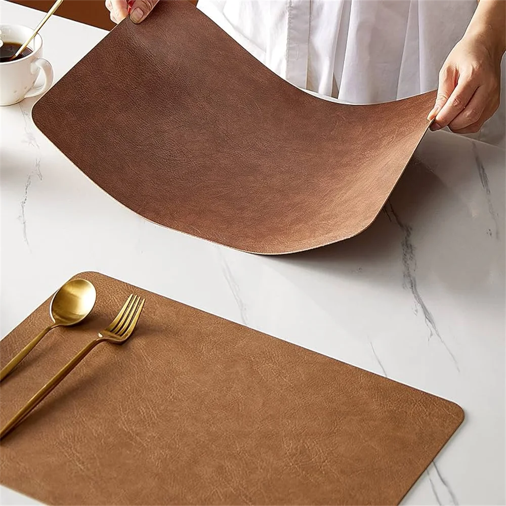 Faux Leather Placemats Set of 1/4/6pcs ,Heat Resistant Non-Slip Waterproof,Double-Sides,Kitchen Dining PU Table Place Mats