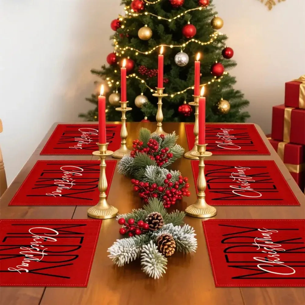 VIKAMA Merry Christmas! Linen placemats and anti-stain tabletop placemats are suitable for party kitchens and restaurants