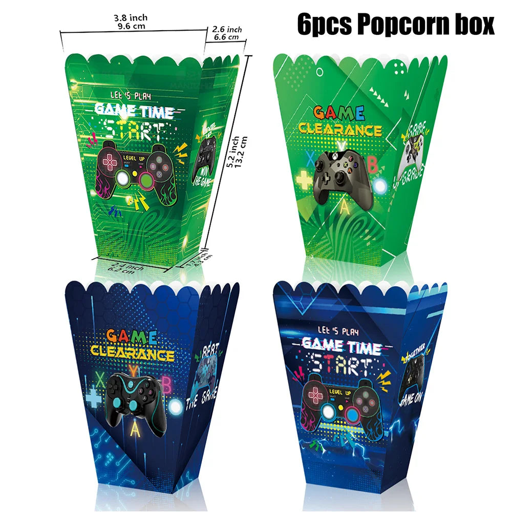 Video Game Birthday Party Favors New Paper Black White Blue Tableware Happy Birthday Plates Napkins Background Decorations Kits