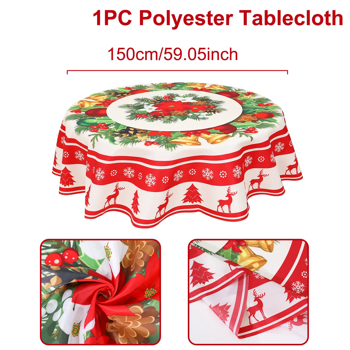 Christmas Polyester Round Tablecloth 2025 Merry Christmas Decoration For Home Xmas Gift Navidad New Year 2026 Dining Table Cover