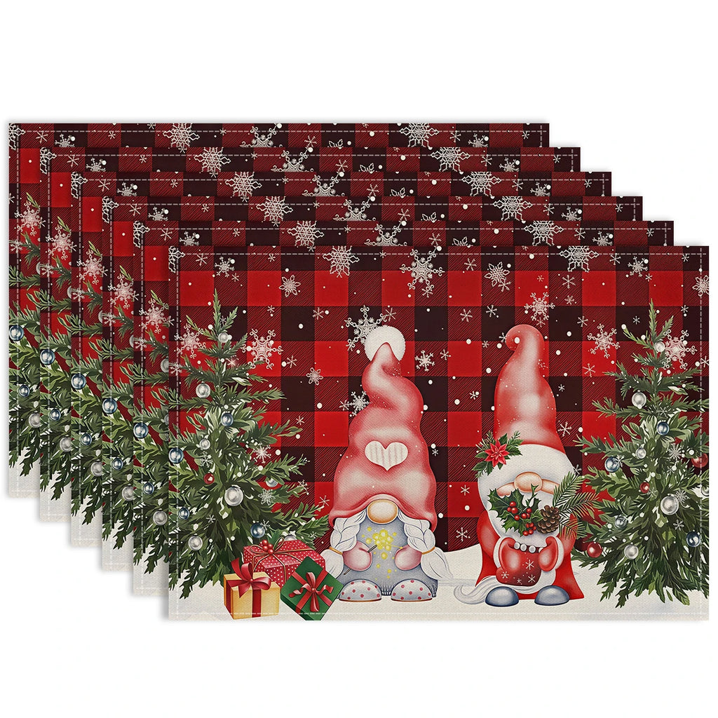 1/4/6pcs Christmas placemat, retro Christmas tree Santa Claus pattern dining table anti slip insulation mat,