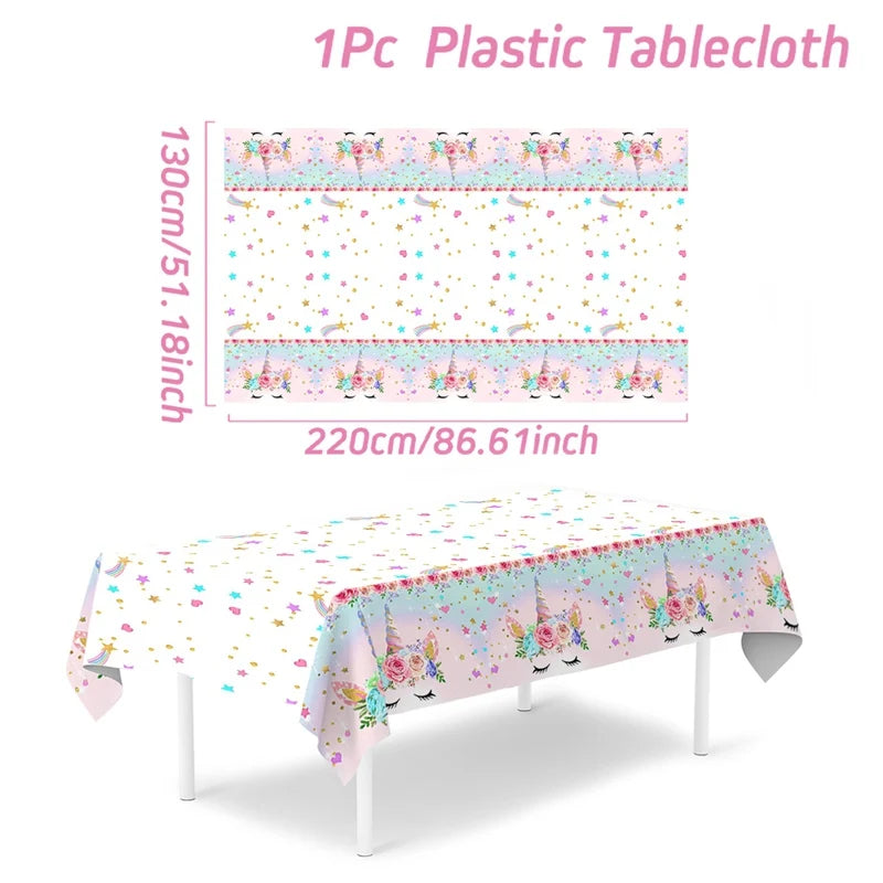 Rainbow Unicorn PE Tablecloth Happy Unicorn Theme Birthday Party Decorations Kids Favors Table Cover Girls Baby Shower Supplies
