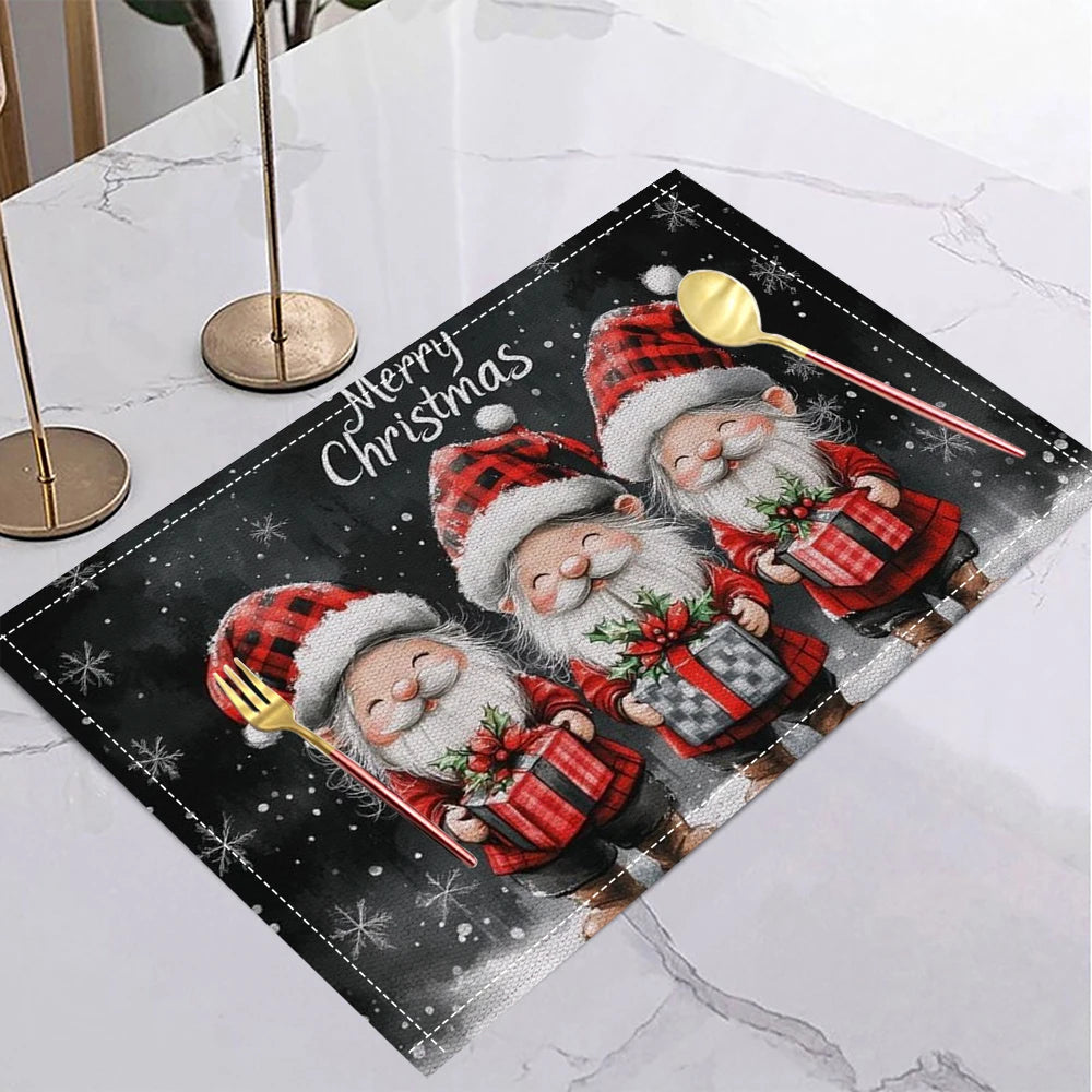 4/6/8Pcs Christmas Placemats Decorative Holiday Table Pad Seasonal Xmas Decor Farmhouse Indoor Vintage Table Mat Deor