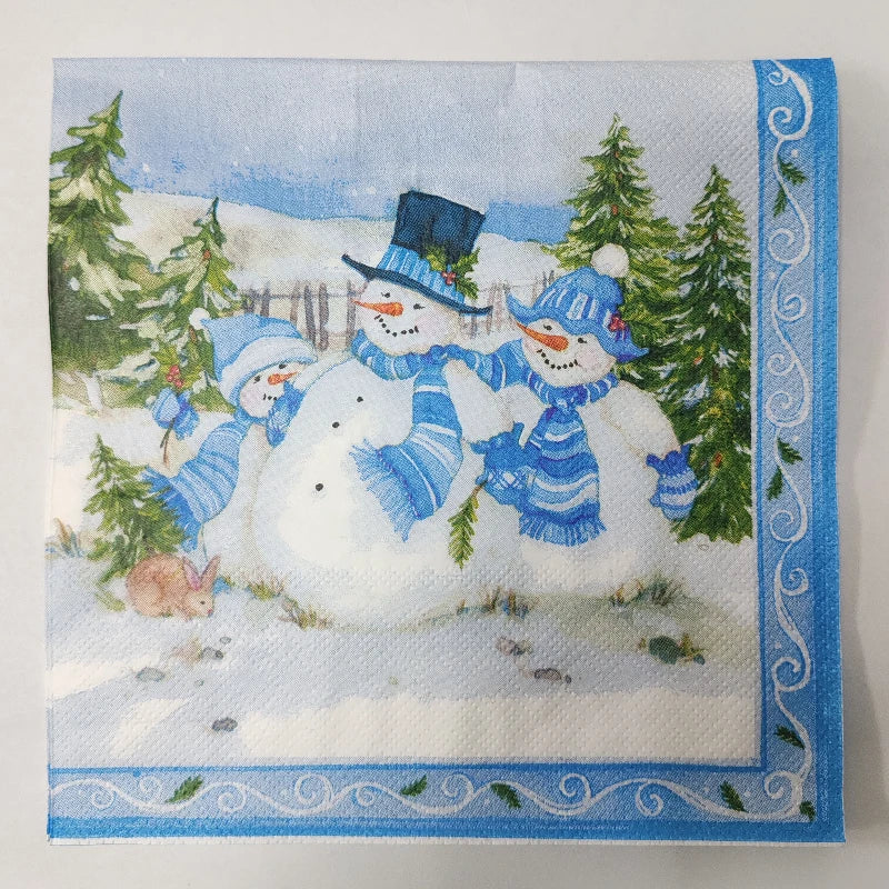 10/20pcs 33*33cm 2-Ply Christmas Napkin Festival Party Decoration Paper Three Christmas Snowmen Cartoon Printed Paper Placemats