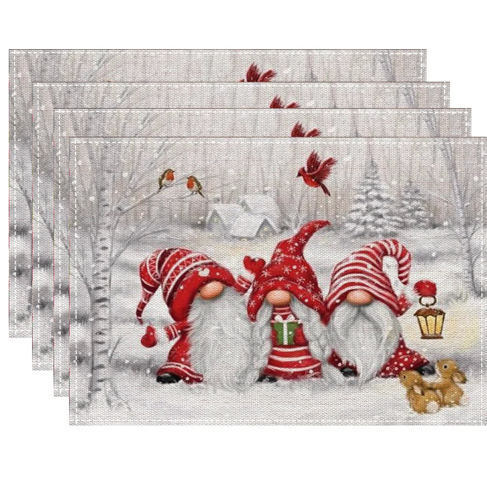 Christmas Gnomes  Placemats Mats Linen Placemats Washable Waterproof Rectangle Table Mat for Kitchen Dining Dinner