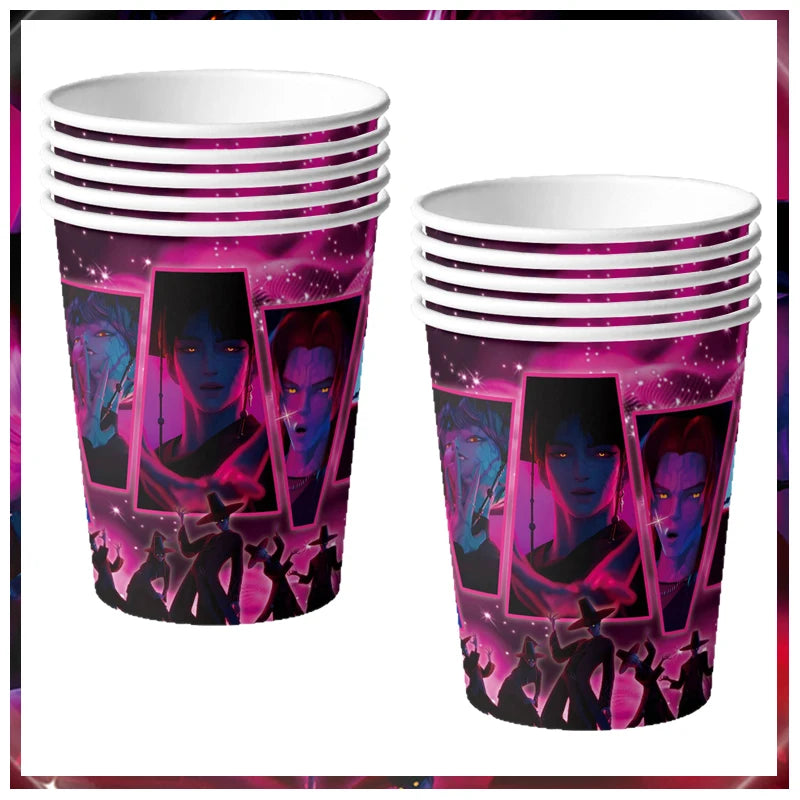 Kpop Demon Hunters Birthday Decorations Saja Boys Purple Napkins Plates Tableware Kpop Demon Hunter Birthday Party Favors Supply