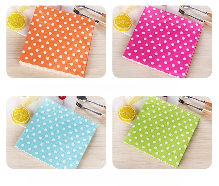 20pcs/Pac 33*33cm 2-Ply Custom Colourful Printed Napkins New Six Colour Polka Dot Folded Napkins All Party Napkins Placemats