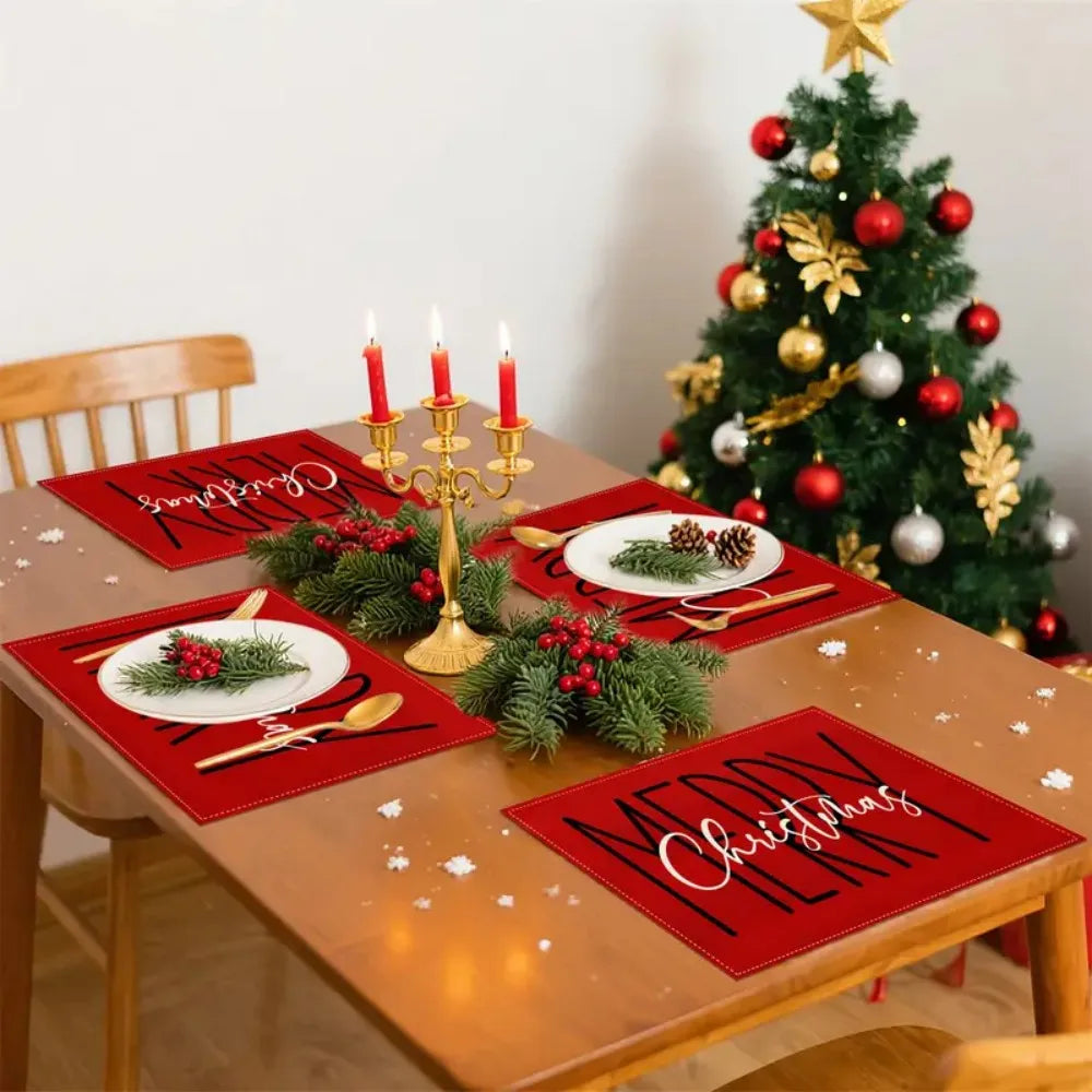 VIKAMA Merry Christmas! Linen placemats and anti-stain tabletop placemats are suitable for party kitchens and restaurants
