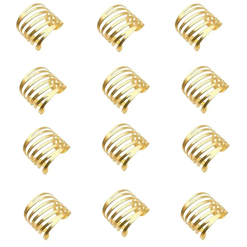 12pcs Back Pattern Wedding Napkin Rings Table Decoration Hollow Out Family Gatherings Everyday Use Napkin Buckle Holder